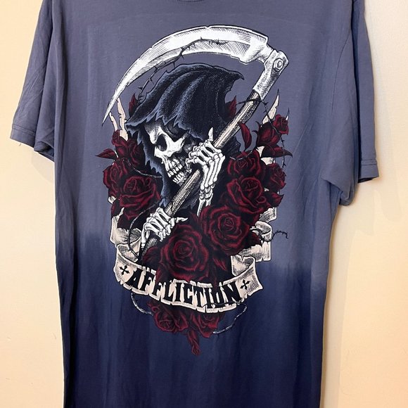 Affliction Grim Reaper Skull Roses T Shirt - Men's Size 3XL - Picture 2 of 8